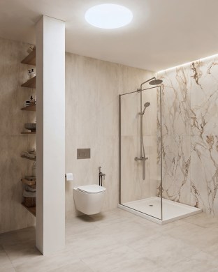 Moderne A+ Eigentumswohnung – Erstbezug nach Sanierung - Badezimmer Musterwohnung - Werz Immobilien (30400)
